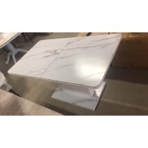 Стол ALTA 140 GREY-WHITE MARBLE/ WHITE глазурованное стекло М-City
