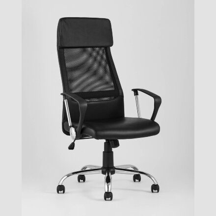 Компьютерное кресло TopChairs TopChairs Bonus офисное черное в обивке из экокожи и сетки, механизм качания Top Gun 
