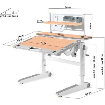 Детский стол Mealux Ergowood - M Multicolor  полка BD P-18 MG  арт.BD-800 MG/MC Energy   BD P-18 MG  -столешница клен / накладки на ножках серые  коробок-3 шт.