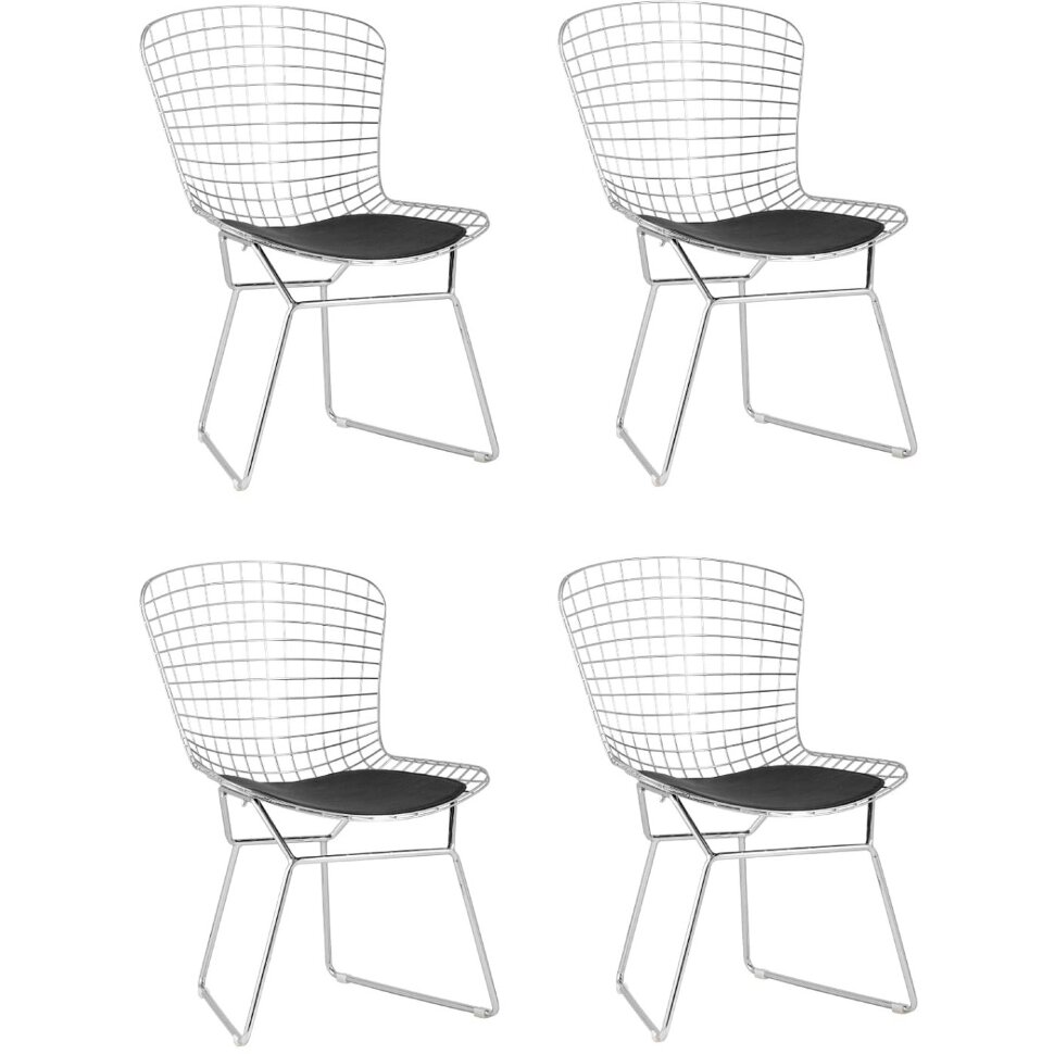 Стул обеденный Bertoia хромированный с черной подушкой 4 шт Стул обеденный Bertoia хромированный с черной подушкой 4 шт