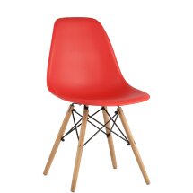 Стул Eames SIMPLE DSW красный, литой полипропилен, стальной каркас, натуральный массив бука