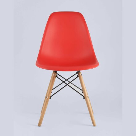 Стул Eames SIMPLE DSW красный, литой полипропилен, стальной каркас, натуральный массив бука 
