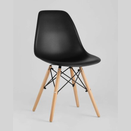 Стул Eames SIMPLE DSW черный, литой полипропилен, стальной каркас, натуральный массив бука 