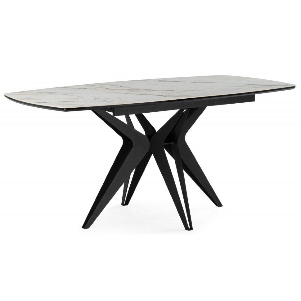 Керамический стол Риполь 160(205)х89 белый с прожилками gilt white / черный Керамический стол Риполь 160(205)х89 белый с прожилками gilt white / черный