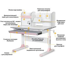 Детский стол Mealux Edmonton Multicolor PN  арт. BD-610 W/MC   PN  - столешница белая / накладки на ножках серые и розовые  пять коробок