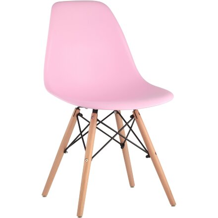 Стул Eames SIMPLE DSW розовый, литой полипропилен, стальной каркас, натуральный массив бука 