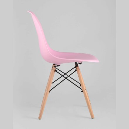 Стул Eames SIMPLE DSW розовый, литой полипропилен, стальной каркас, натуральный массив бука 