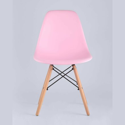 Стул Eames SIMPLE DSW розовый, литой полипропилен, стальной каркас, натуральный массив бука 