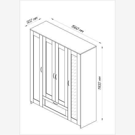 Шкаф для одежды четырехстворчатый, с одним выдвижным ящиком и одним зеркалом СИРИУС 