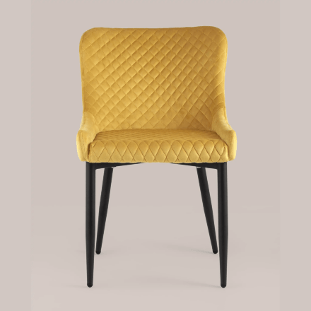 Стул мягкий Stool Group Ститч ткань велюр оранжевый прострочка и черные металлические ножки 